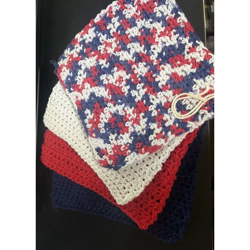 HANDMADE SET OF 4 CROCHET COTTON DISH CLOTHS OR WASH CLOTHS APPROX 8.5x8